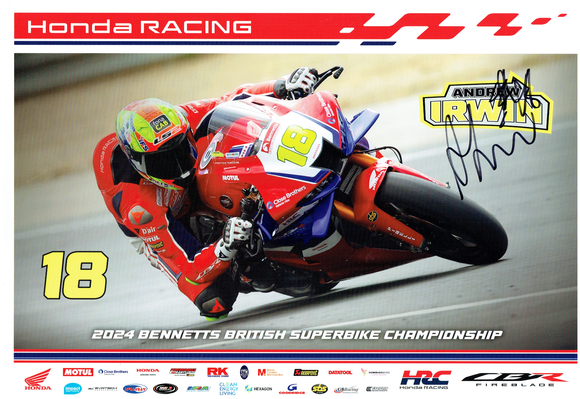 Andrew Irwin - 2024 British Superbike Championship - 18 x 12 Autographed Promotional Poster