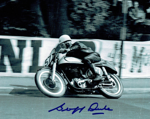 Geoff Duke - Quarter Bridge - No 57 Bike - 10 x 8 Autographed Picture