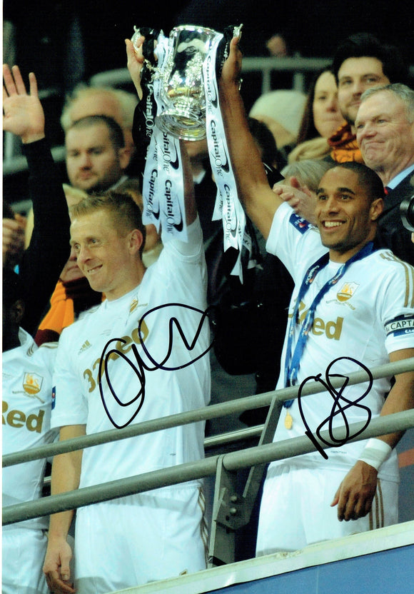 Garry Monk & Ashley Williams - Swansea City F.C. - 2013 League Cup Winners 12 x 8 Autographed Picture