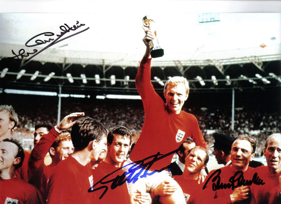 Geoff Hurst / Sir Bobby Charlton & Jack Charlton - 1966 World Cup Final - 12 x 8 Autographed Picture