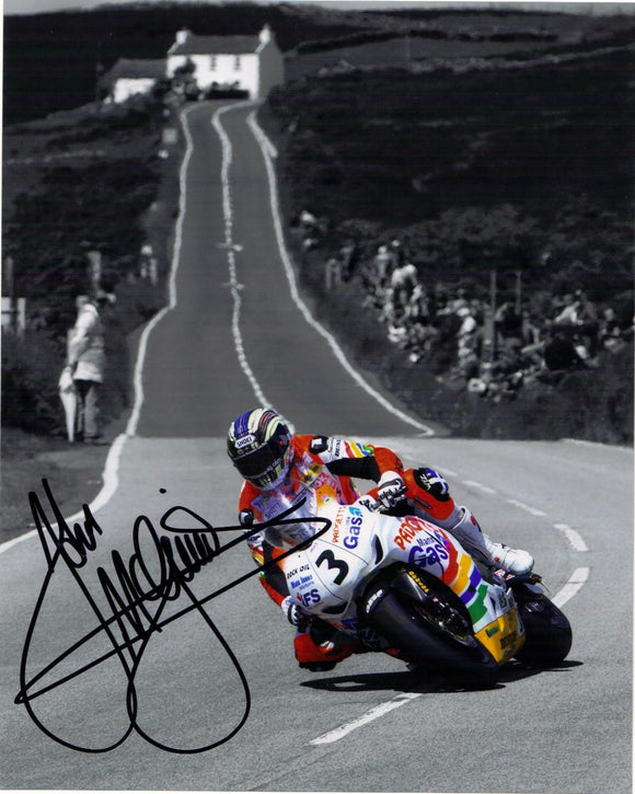 John McGuinness -  Creg Ny Baa B&W - TT 2008  - 16 x 12 Autographed Picture