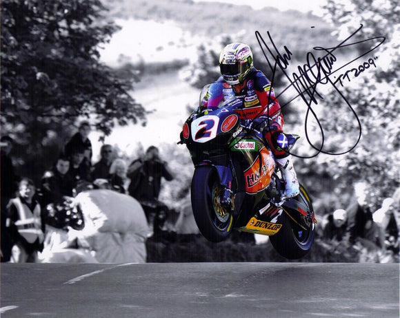 John McGuinness - Ballaugh Bridge B&W - TT 2009  - 16 x 12 Autographed Picture